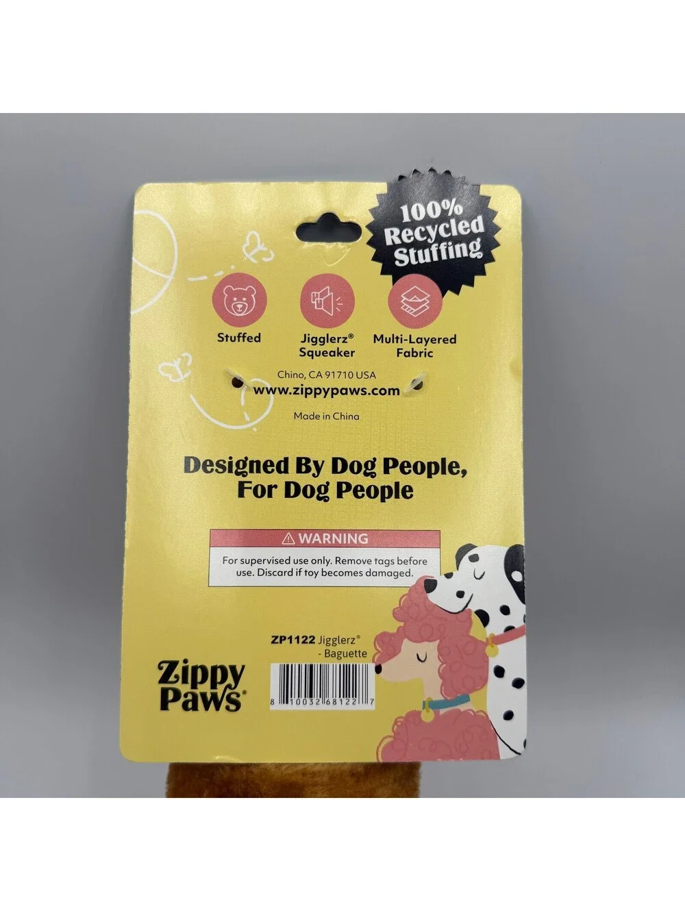 ZippyPaws Jigglerz Baguette Plush Squeaky Dog Toy Brown Bread ZP1122 Cute NWT